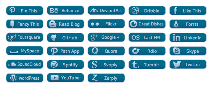 WordPress Buttons Pack - Blue Glyph Social Buttons